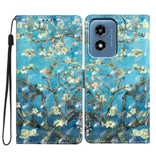 Moto G Play 2024 3D Pattern Leather Phone Case - Blue Base Apricot Flower
